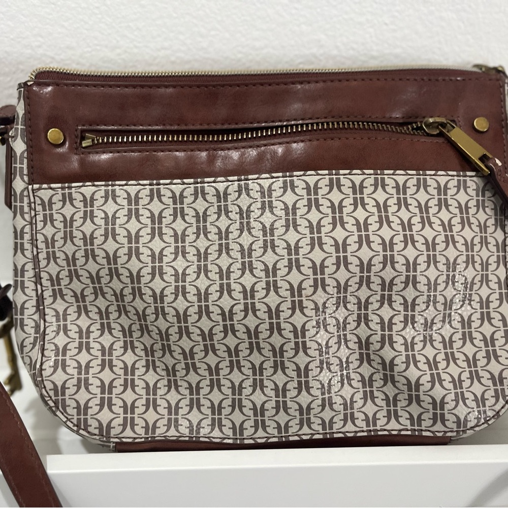 Fossil Farrah Logo Faux Leather Crossbody Bag Purse